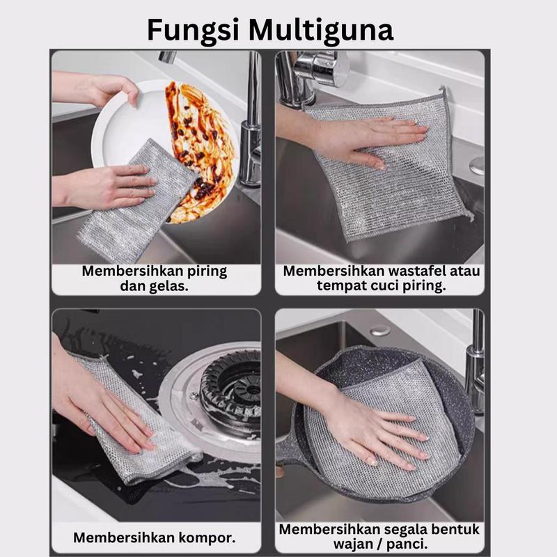 (Isi 10pcs) Kain Lap Dapur Kawat Perak Metalik Bentuk Persegi Halus Sebaguna / Pembersih Panci Piring Kain Cuci Piring Kawat / Lap Cleaning/kain lap microfiber 7