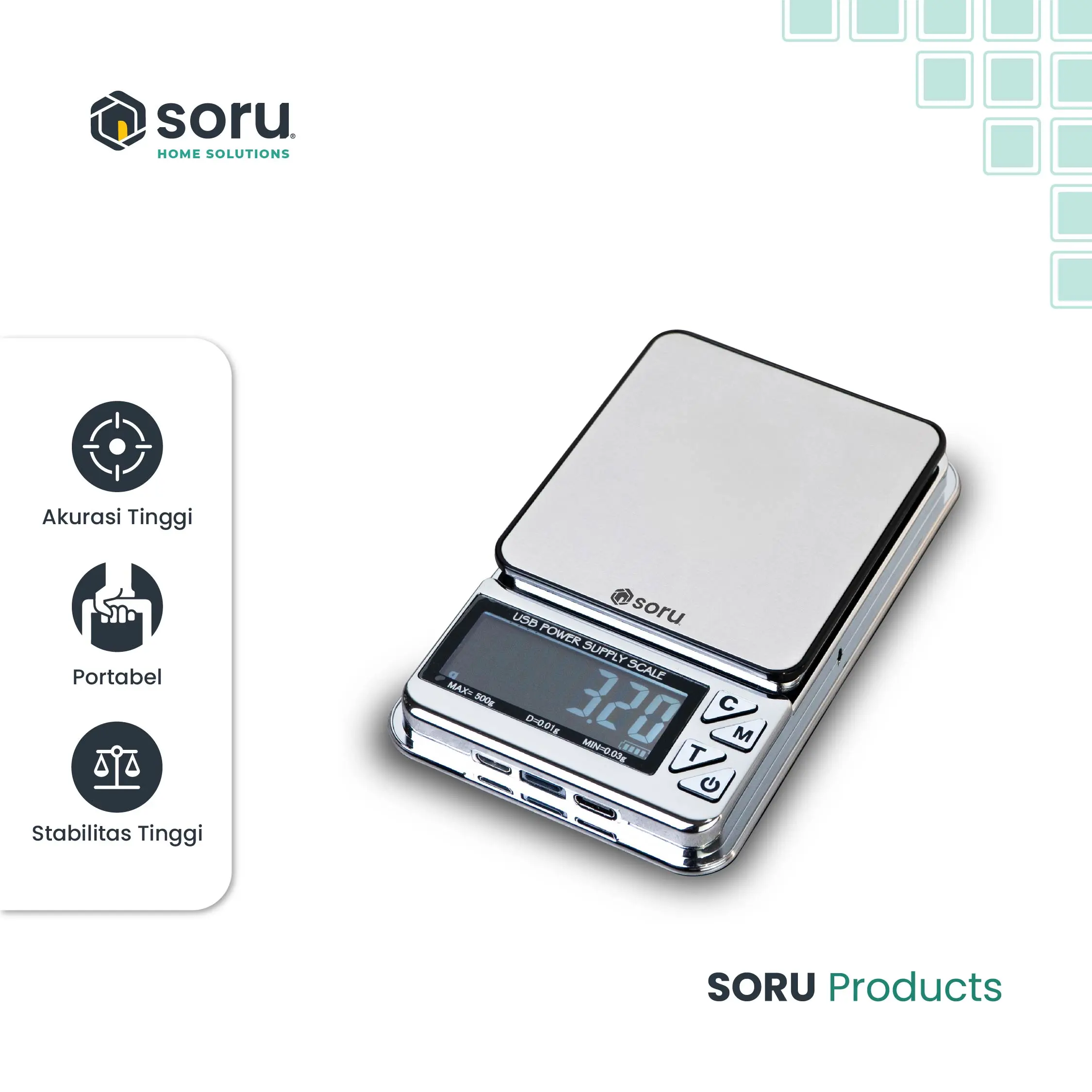SORU Timbangan Emas Digital Timbangan USB Digital Mini Kapasitas 500Gr/0,01Gr