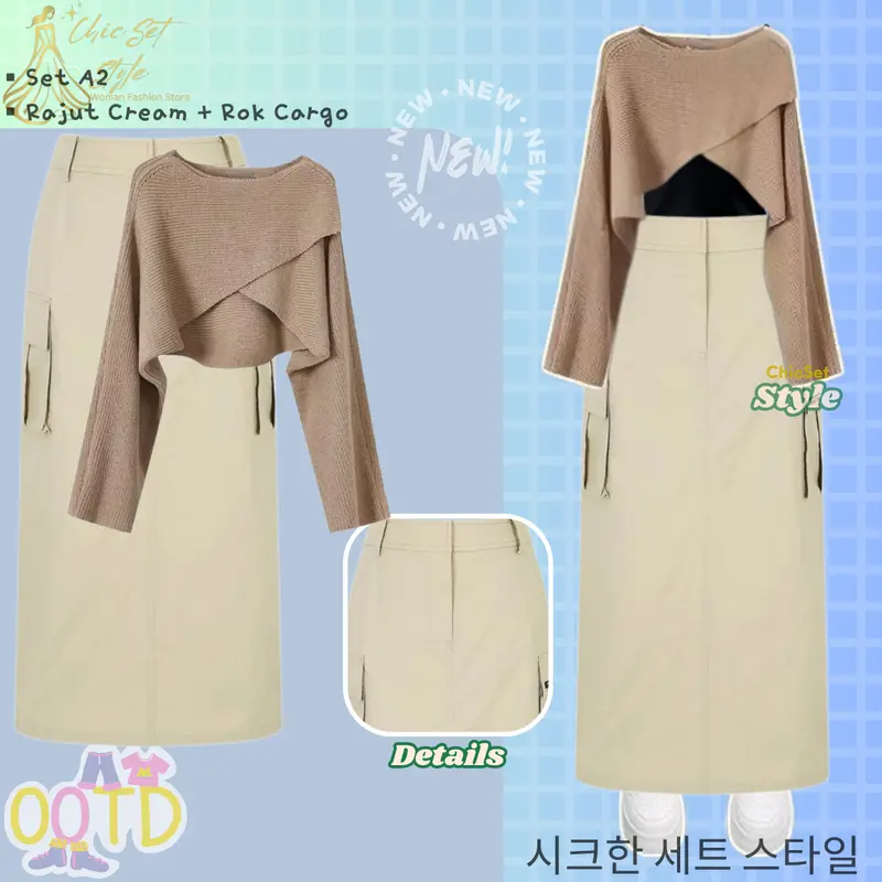 3in1 OOTD Korean Style CS034 One Set Kekinian Rajut Silang Tangtop Rok Cargo Outfit Cantik Outfit Kuliah Casual Setelan Keren Baju Remaja Wanita Atasan Dewasa Panjang 1