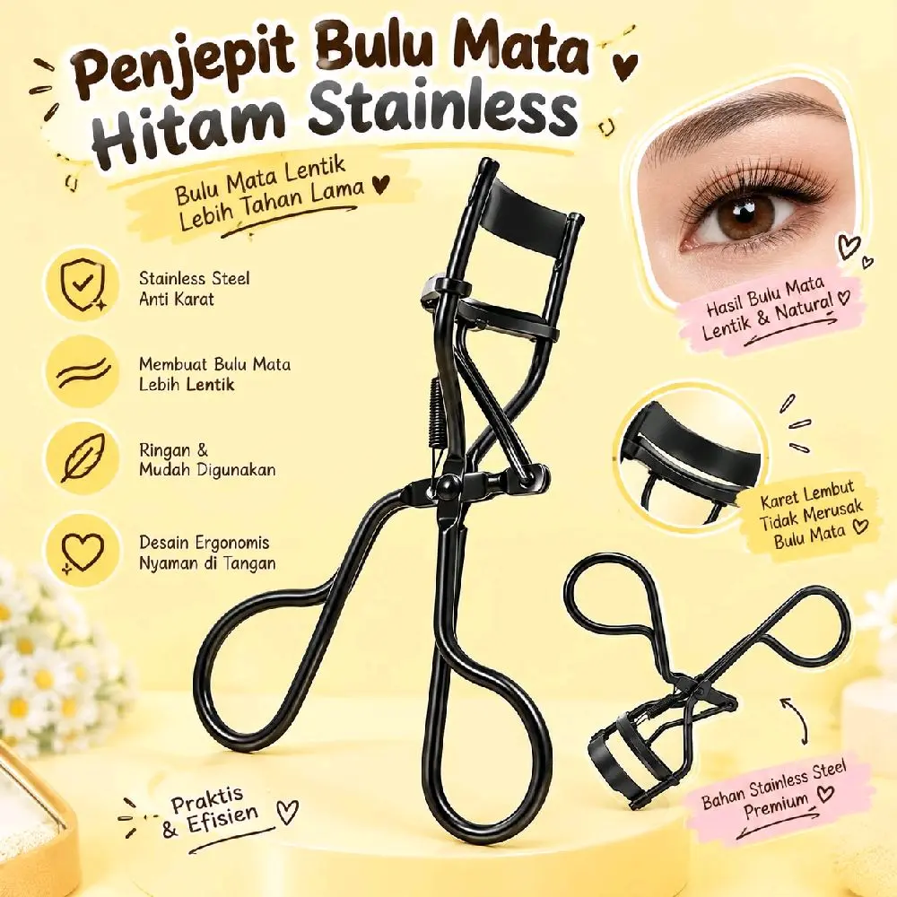 Penjepit Bulu Mata Hitam Stainless Steel Anti Karat Membuat Bulu Mata Lebih Lentik Ringan Mudah Digunakan Desain Ergonomis Nyaman di Tangan Praktis & Efisien