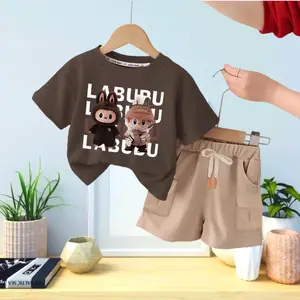 Baju Setelan Anak Laki laki / Cargo Pendek Labubu Setelan Anak Bahan Babyterry 1-5 Tahun