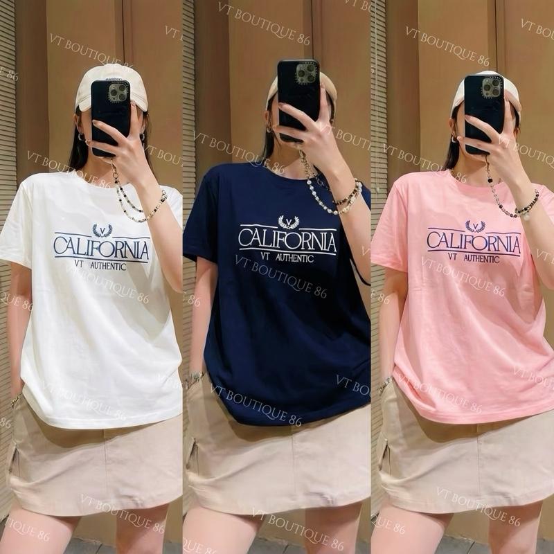 Phom Vừa Áo Thun Nữ THÊU California Cotton Mềm Mịn Cao Cấp Basic Freesize 40 - 62kg Tùy Chiều Cao