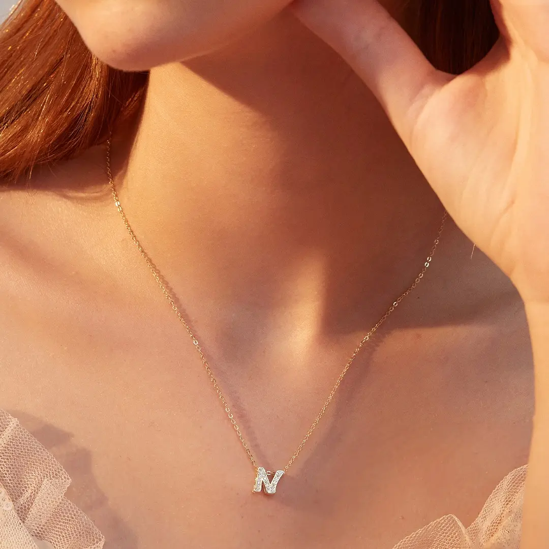 Personalized Initial Necklace for Young Women, Sparkling Diamond - Inlaid, Fashion Jewelry larimar  necklace