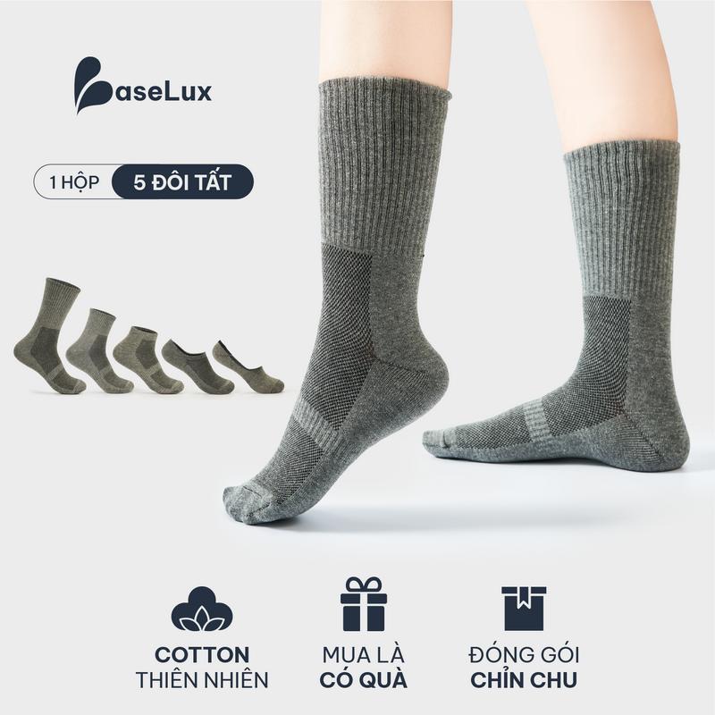 Tất cao cổ BaseLux Tất cotton thoáng mát Tất nam cổ ngắn kháng khuẩn khử mùi Tất lười nam mềm mại Tất nam cổ trung basic