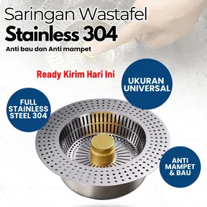 Saringan Wastafel Cuci Piring Anti Bau Dan Kecoa Bahan Stainless Steel 304 Filter Saluran Pembuangan