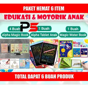 (PAKET 6 ITEM) Paket Buku Belajar Anak TK Paud SD Menulis Alphabet Menghitung Matematika Dan LCD Writing Tablet Drawing Pen Papan Tulis Coret Bisa Dihapus