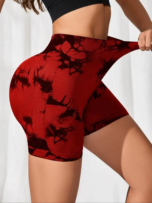 Women's Tie Dye Print Ruched High Waist Sports Shorts, Breathable Comfortable Skinny Bottoms, Ladies Sportswear Gym Clothes for Indoor Outdoor Wear, Workout Clothes Women, Yoga Workout Shorts 8