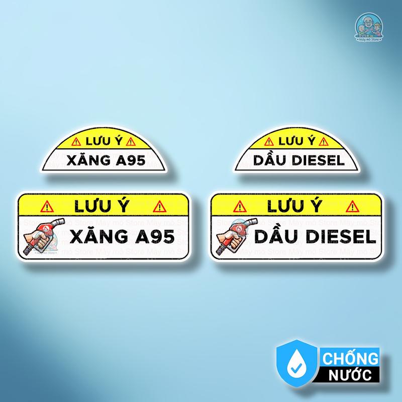 Tem Nhựa Chống Nước Dán Cảnh Báo Xe Ô Tô Dầu Diesel Xăng A95 Miếng Dán Bình Xăng Nắp Bình Nhiên Liệu tem dán Decal Sticker