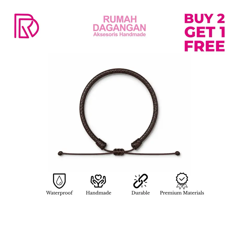 Gelang Tali Hitam Korea Style 3mm Polos Unisex Casual Adjustable Bracelets Kulit Anti Air