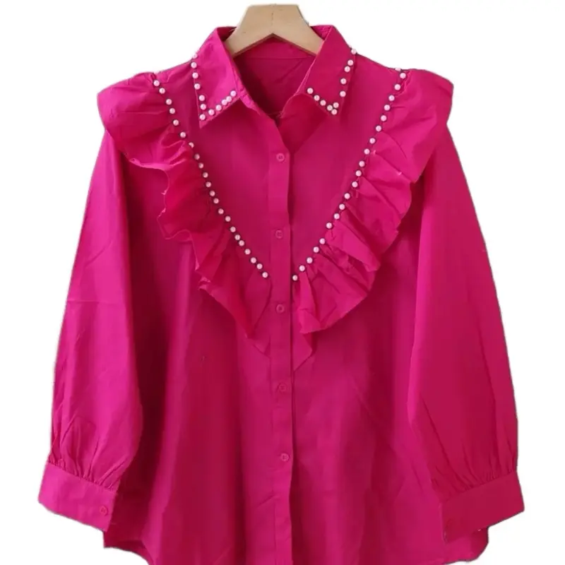 blouse kemeja wanita/ korean blouse wanita / Atasan /kemeja mutiara mewah  Baju Katun  Cewek Dewasa Casual Rayon Variasi