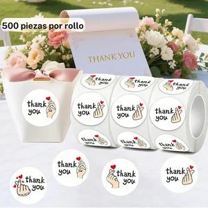 Etiqueta de agradecimiento (500 piezas por rollo), Etiqueta decorativa autoadhesiva, Etiqueta decorativa para envoltura de regalos y repostería, Suministros para envoltura de regalos
