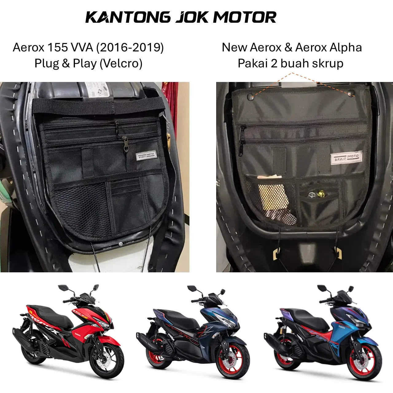 Kantong Jok Motor Yamaha Aerox 155 dan Connected Seat Bagasi Tas Organizer