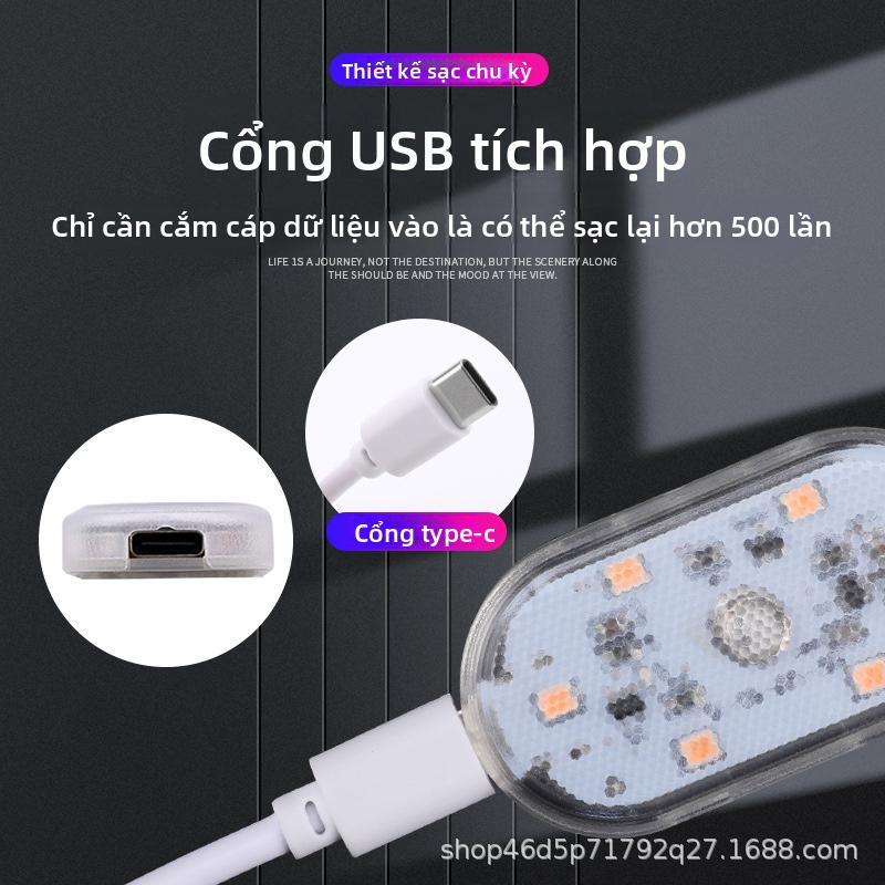 【MotoPlex】Đèn Led 6 Bóng mini Cảm Ứng Gắn Trần Xe Hơi Kèm Sạc usb Tiện Dụng