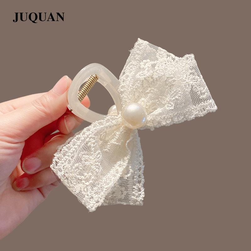 Q46 kẹp tóc ren bản 8cm đính ngọc , kẹp phông tóc đuôi ngựa, kẹp ngoạm càng cua