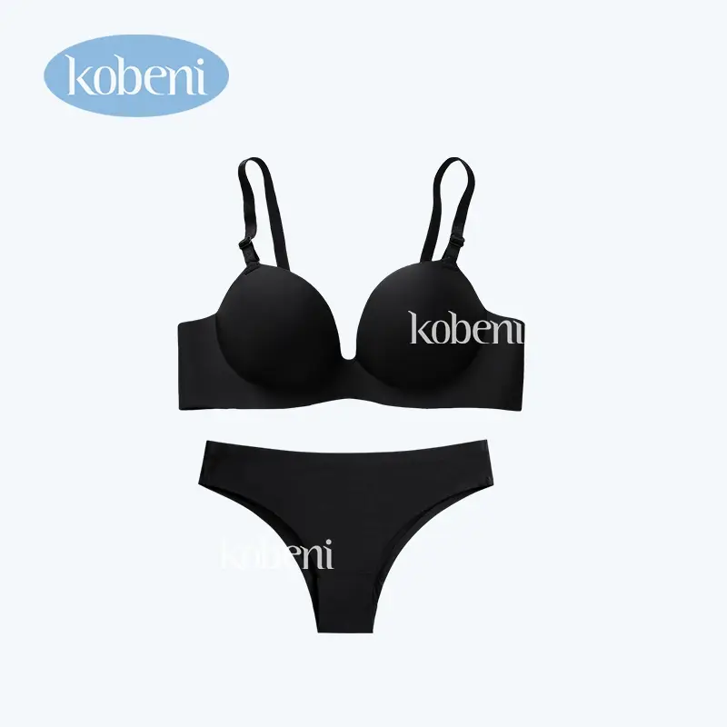 Kobeni Celana Dalam seamless sexy lingerie women's summer gathering without steel ring text bra set black Bh Setelan 7