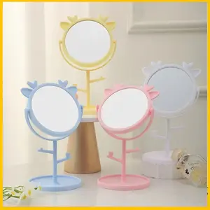 Cermin Make Up Bulat Motif Telinga Kucing / Cermin Rias Karakter Rotating Aesthetic Serbaguna