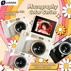 LUXARA 4K Digital Kamera Gaya Retro 68MP Portable CCD Retro Kamera Digital Vintage 2.4 inch 16X Zoom Compact Small Camera 180 Flip Screen Video Camcorder for Teens Adult BeginnerHadiah Lebaran Layar Foto V380 Smart 【Gift stickers】S8