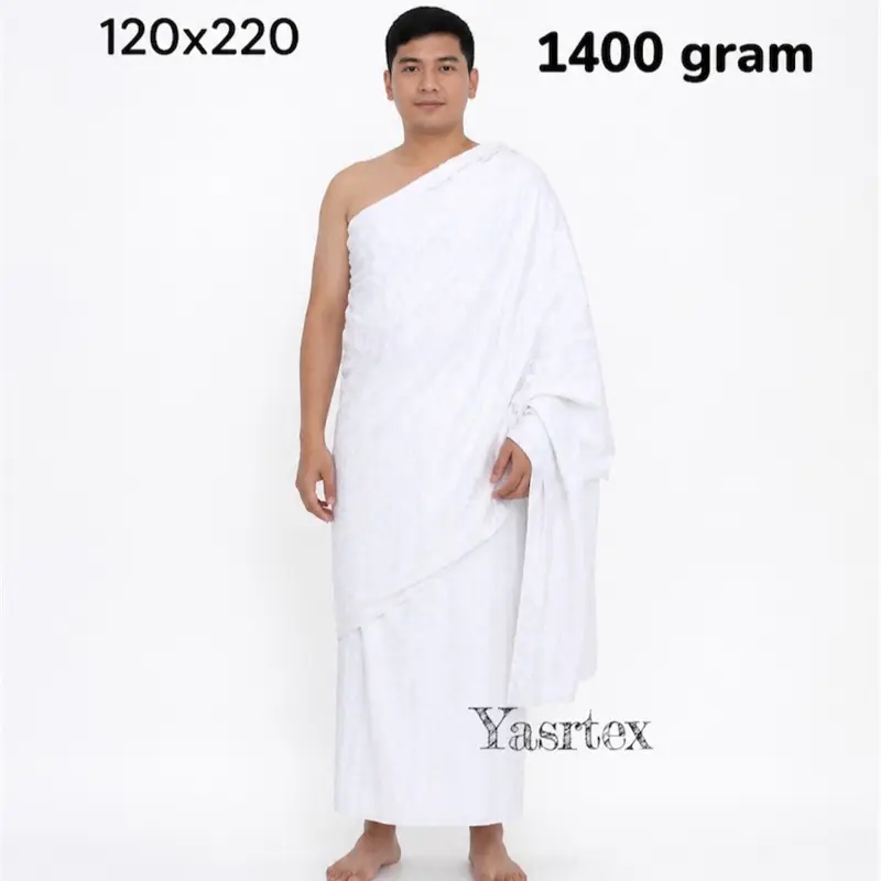 Kain Ihrom Dewasa Laki-laki Bahan Katun Handuk Kotak-kotak 120x220 cm 1400 gram untuk Haji Umroh