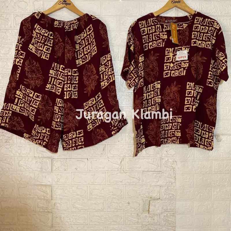Setelan Kulot Jumbo LD 130 Kencana Ungu Label Coklat Busui Bumil Adem Nyaman Kancing Baju Celana