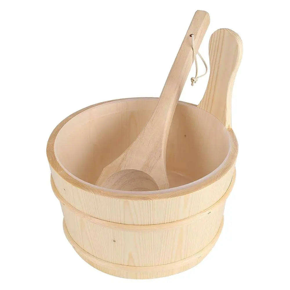 4L Wooden Sauna Bucket and Ladle Spa Accessory,Made Of High Quality Pine Beautiful Classy Design