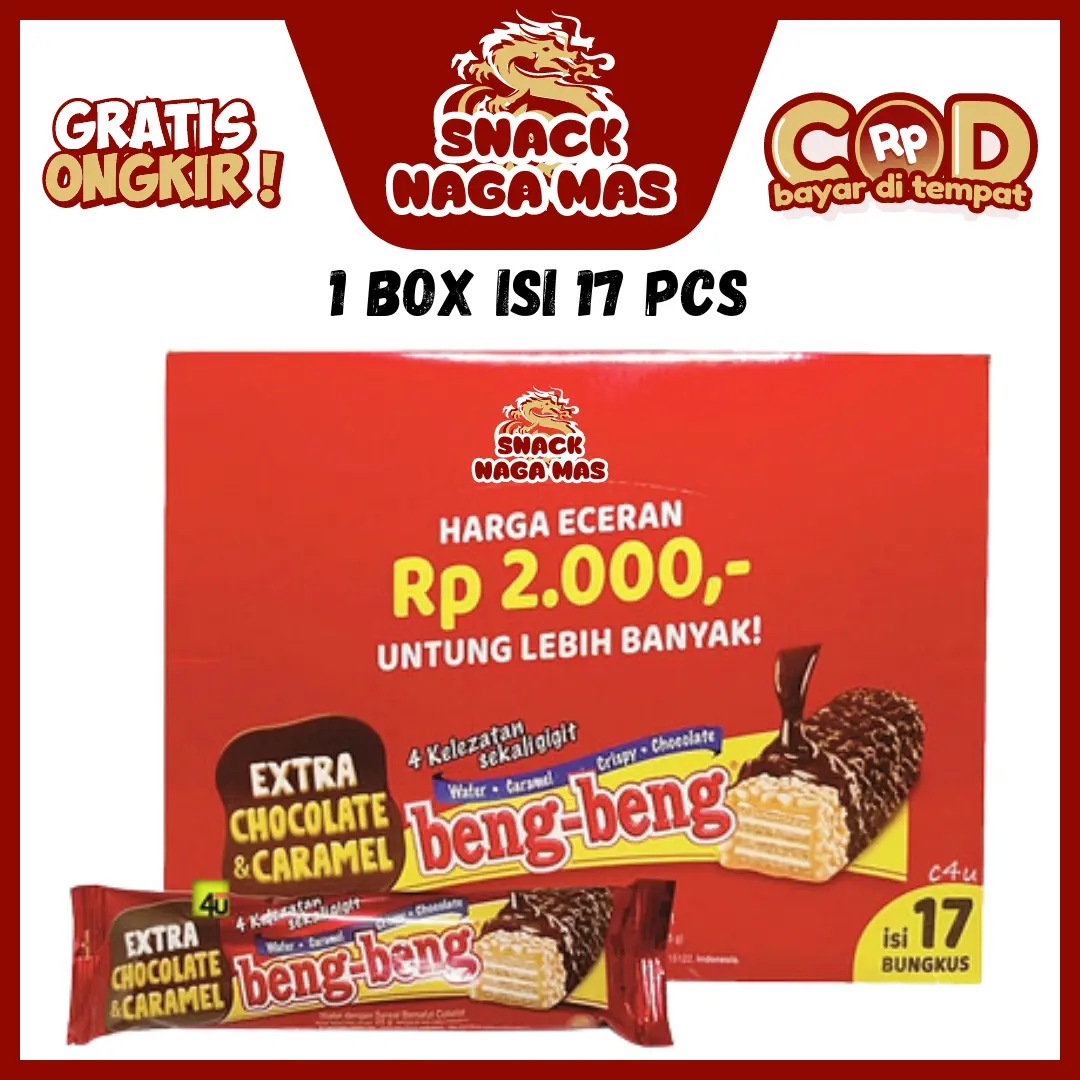 BISKUIT BENG BENG BOX EXTRA CHOCOLATE & CARAMEL CRISPY WAFER COKLAT BENG-BENG [1 BOX ISI 17] Cemilan Cokelat