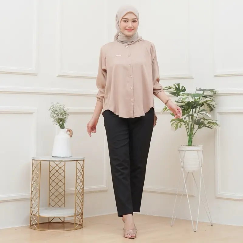 Atasan Wanita Rayon Twill premium Panjang Baju Dewasa All size  muat sampe BB 70  Nyaman Lembut Kancing Kain Formal High Hitam 2