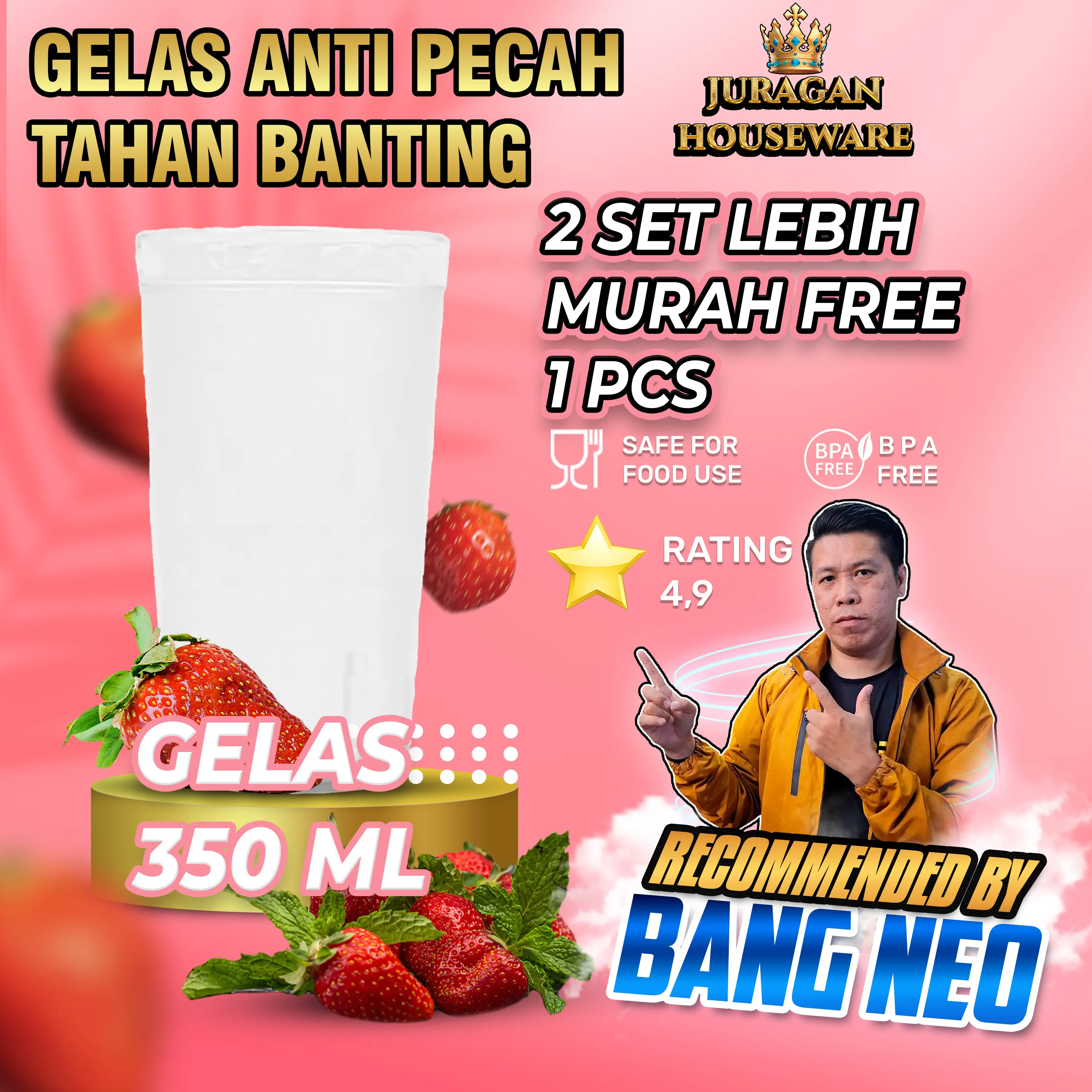 1 SET ISI 6 PCS - GELAS AMARA 350 ML - PIKKO - GELAS PLASTIK PET BENING
