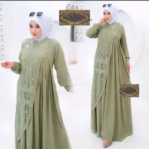 Gamis Terbaru 2026Meylina Fashion RACHMI  DRESS Gamis Hits Terbaru Pesta Kondangan Simpel Cantik Elegan Bahan Krinkle Kombinasi Tulle Sapto Muslim Wanita Lebaran  Mewah Dewasa Crinkle Brokat Gaun