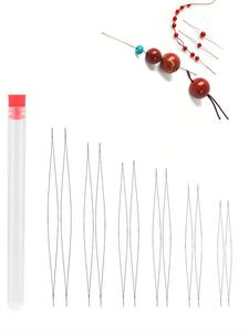 ステンレススチールビーズ針セット 12本セット、ジュエリー作り・ブレスレット作成用の大判アイ付き針、各種サイズ、ボトル付き