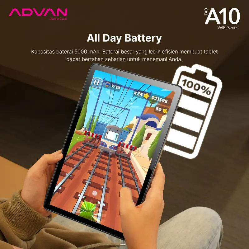 [Exclusive Steven Stenly] ADVAN TAB A10 Wifi 4GB/64GB 10.1” inch Octa Core IPS Screen Tablet Android 14 5000mAh 4