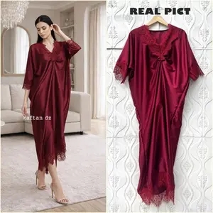 Raya Dress Baju Kaftan Renda Wanita Lebaran Mewah Gamis Satin Lace Renda Premium Outfit Kondangan