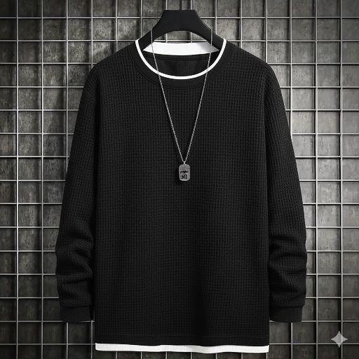 Kaos Lengan Panjang Waffle Double Neck Premium Pria Polos Formal