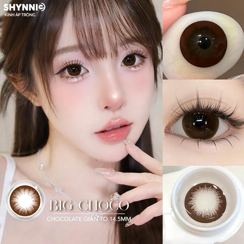   CẬN TỪ 0-6 ĐỘ  1 cặp LENS màu choco giãn to dễ thương 14.5mm HSD 1 năm TẶNG KÈM KHAY ĐƠN - kính áp tròng SHYNNIE LENS 