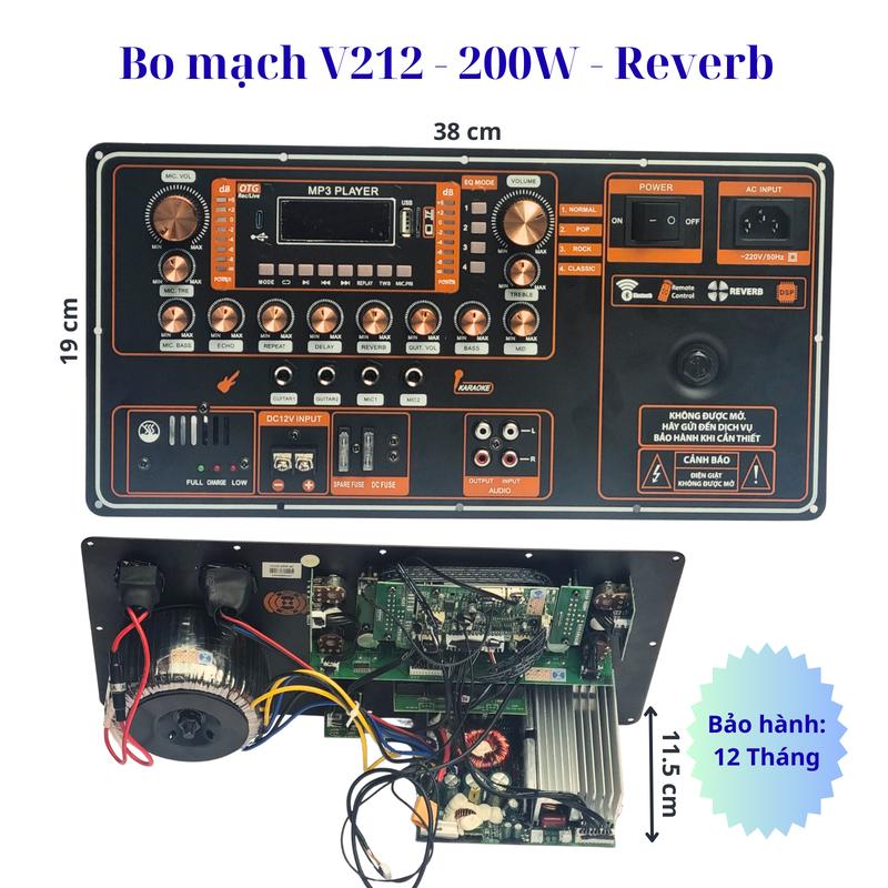 Bo V200 - Bo mạch kích thước 19x38 có Echo Reverb đèn led theo nhạc dùng cho loa kéo 40 đôi hoặc 50 đơn công suất 200W mạnh mẽ - Bluetooth Phụ Kiện Nghe Nhạc Kem