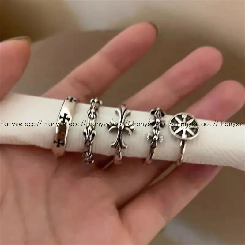 【Fanyee】Cincin Buka Motif Salib Retro Perak, Tampilan Halus Unik Mewah Sederhana, Cocok Dipakai di Jari Telunjuk D141