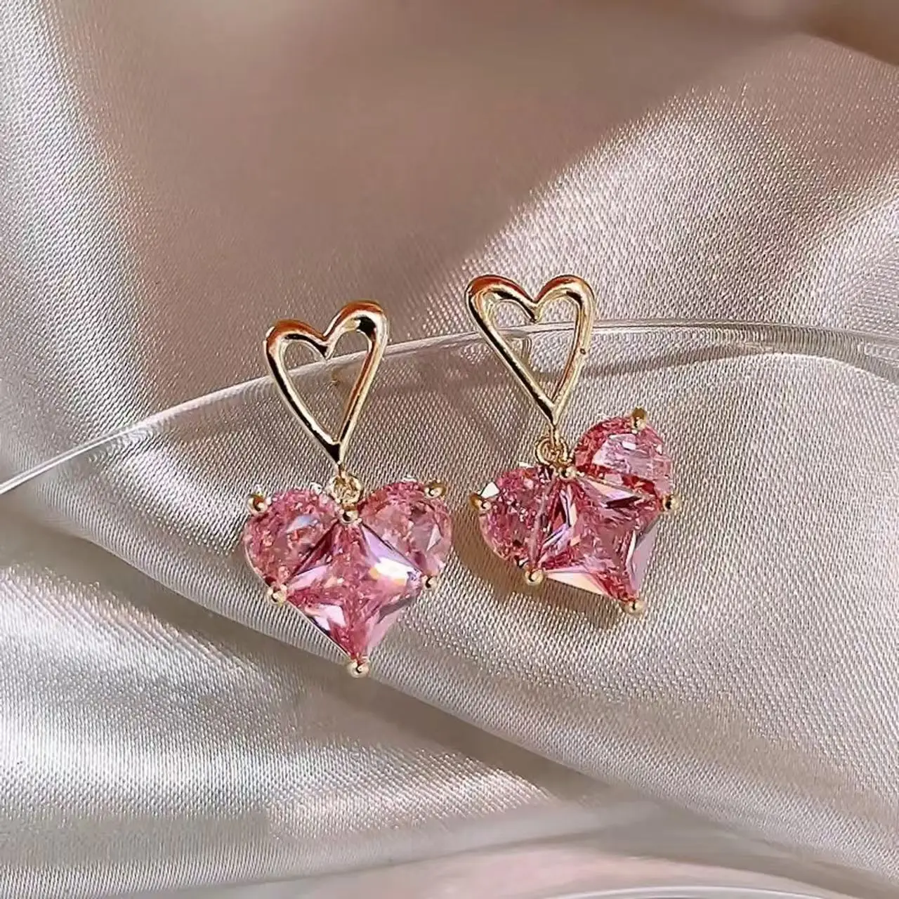 Premium Rose Pink Topaz Heart Earrings