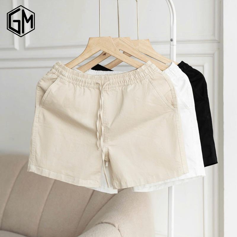 quần shorts kaki nam basic cotton cạp chun dáng cộc trên gối.