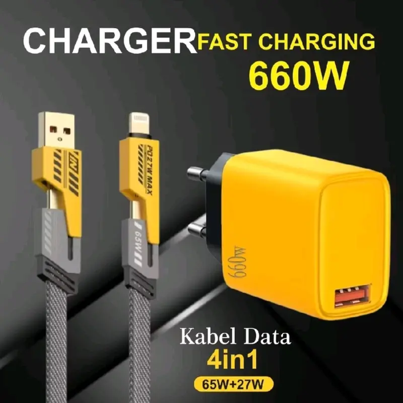 Charger Casan 660W Batok 131 + Kabel Data Fast Charging 4in1 USB Type A, Type C, iOS Multiple Charging 0