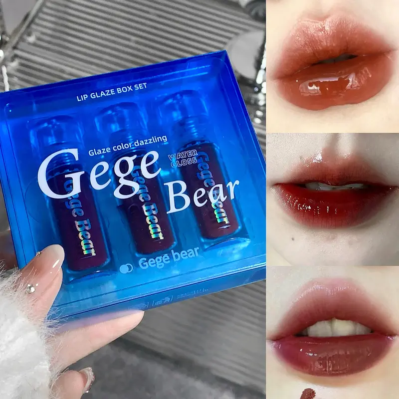 ICoD] 3Pcs setlipgloss Cermin, Lip Color Hydrating, Liquid Lipstick lipgloss Tahan Lama, untuk Makeup Bibir Bercahaya untuk Wanita dan Gadis sebagai Hadiah. 0