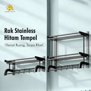 Icarer Family - Rak Sabun Kamar Mandi 1 Susun dan 2 Susun Rak Kamar Mandi Stainless Hitam Dinding Rak Bumbu Dapur Dipasang Tanpa Bor