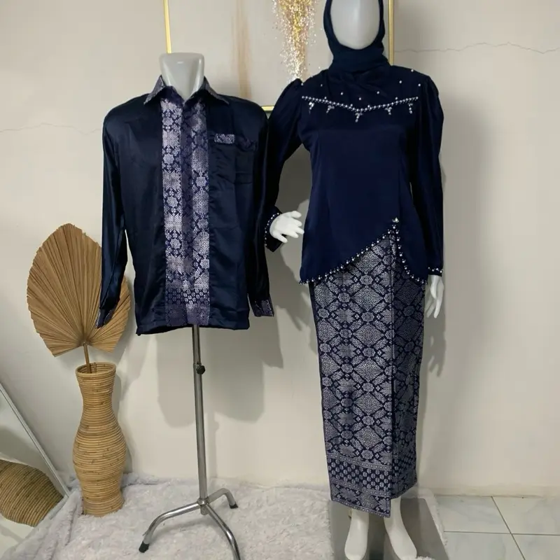 (Batik_sahati) CUNDAMANI BAJU COUPLE KURUNG MELAYU SONGKET Warna Navy baju lamaran baju tunangan baju kondangan