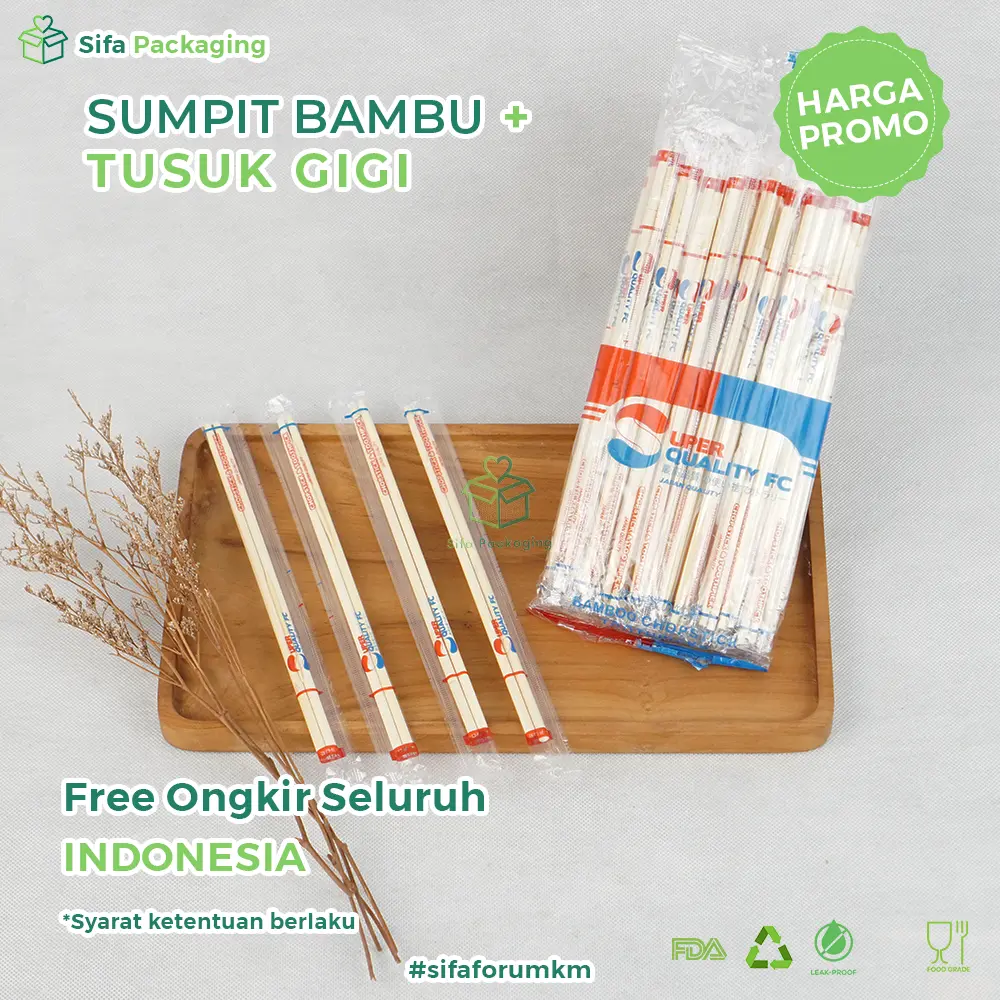 Sumpit Bambu Panda + Tusuk Gigi Sumpit Steril Higienis Isi 50 Pasang Dimsum Katsu Mie Ramen Takoyaki