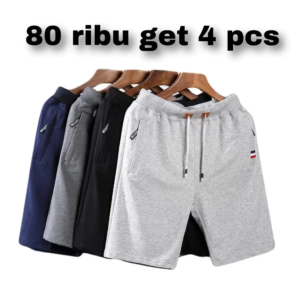Promo 4pcs celana pendek bahan babytery pria wanita santai resliting jumbo