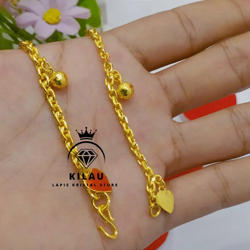 gelangrantai mainan 5 sepuh emas 24k lapis Crystal 3