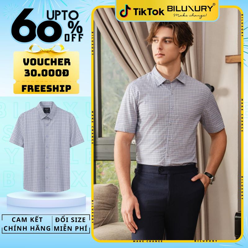 [HÀNG MỚI 2025] Áo Sơ Mi Ngắn Tay Biluxury 7SMCC326GHS Cao Cấp Bền Màu, Dễ Làm Sạch, Thiết Kế Form Casual ôm vừa người tôn dáng Nam Menswear