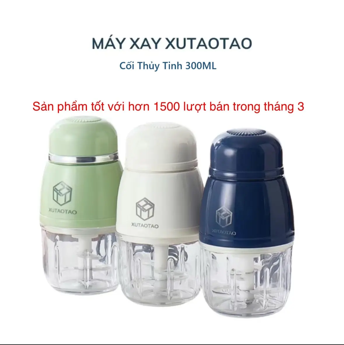 [TOP BÁN CHẠY] Máy Xay Ăn Dặm 6 Lưỡi XuTaoTao– Cối Thủy Tinh, Xay Mịn, 300ml, Đa Năng Cho Bé Voi
