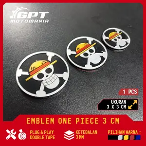 ONE PIECE LUFFY BULAT 3 CM RED BLUE GOLD SILVER STIKER AKRILIK MIRROR EMBLEM TOPI JERAMI DOUBLE TAPE GARPUTALA