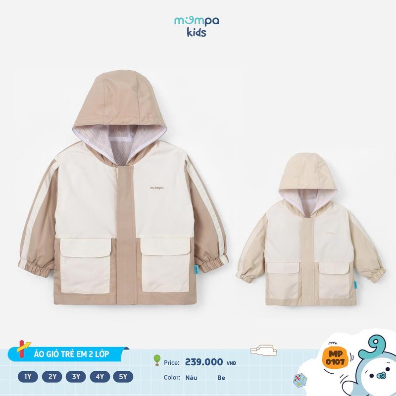 Áo khoác gió cho bé Mompa 1 đến 5 tuổi vải gió 2 lớp chống bụi bẩn kháng khuẩn vải lót lưới MP 0107 M25TD