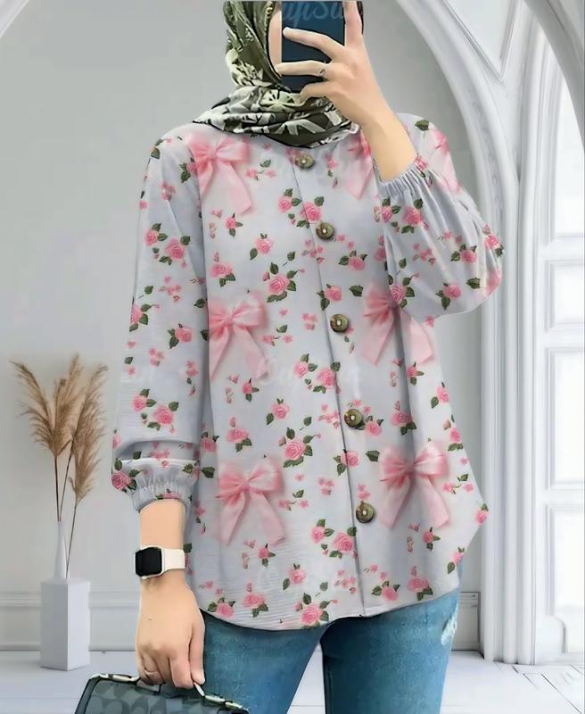 Baju Wanita, Bergaya, Butang Ke Bawah, Rekaan Ikatan bentuk rama-rama ...