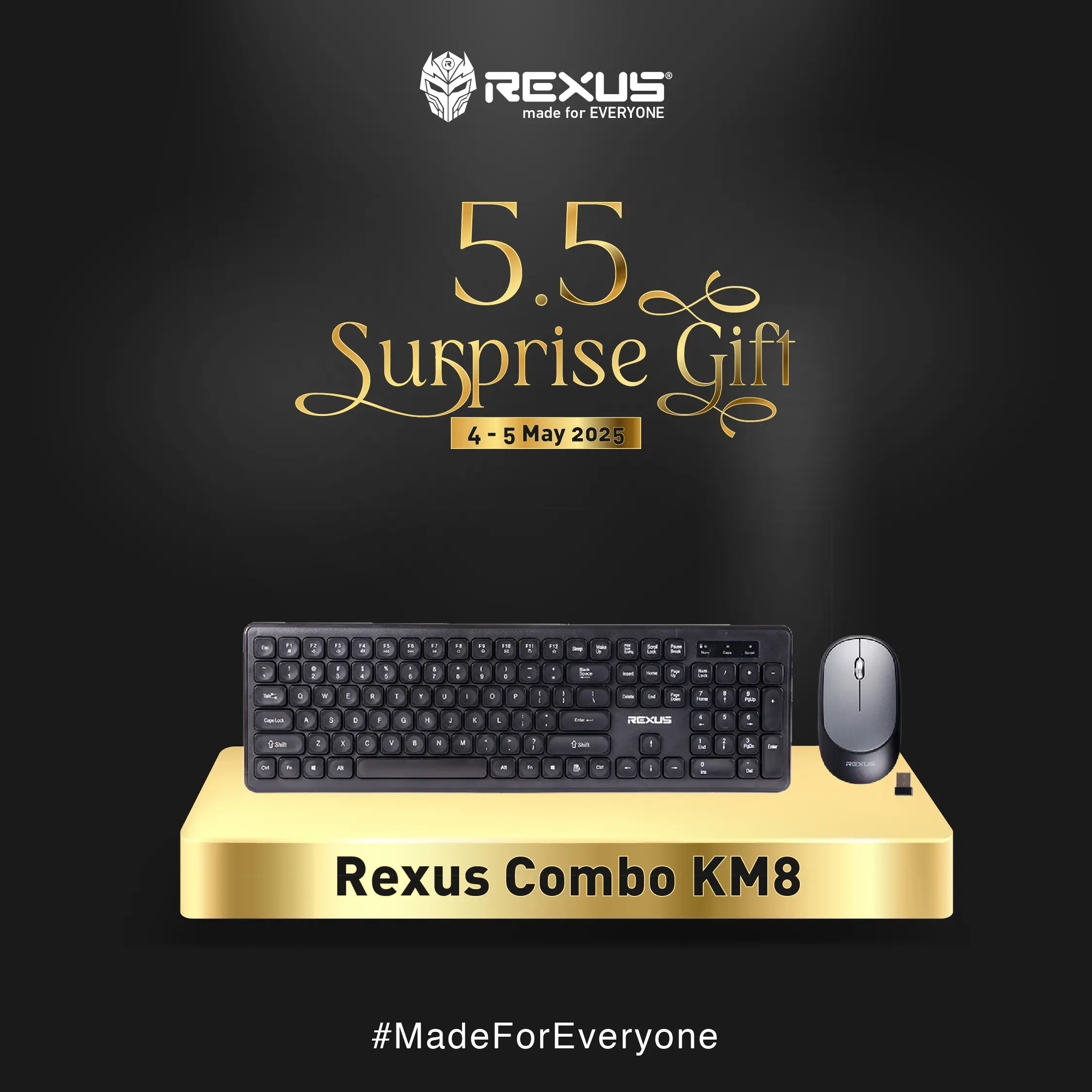 Rexus KM8 : Combo Keyboard + Mouse Wireless, Baterai Tahan Lama, Pasangan Ideal untuk Komputer Anda